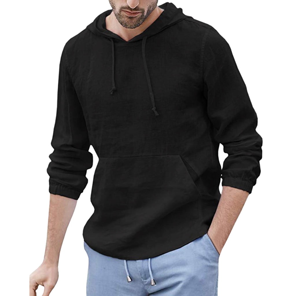 ZZWXWB Long Sleeve For Men 2023 Solid Color Wide Loose V-neck Long-sleeved  Cotton And Linen T-shirt For Men Black L 