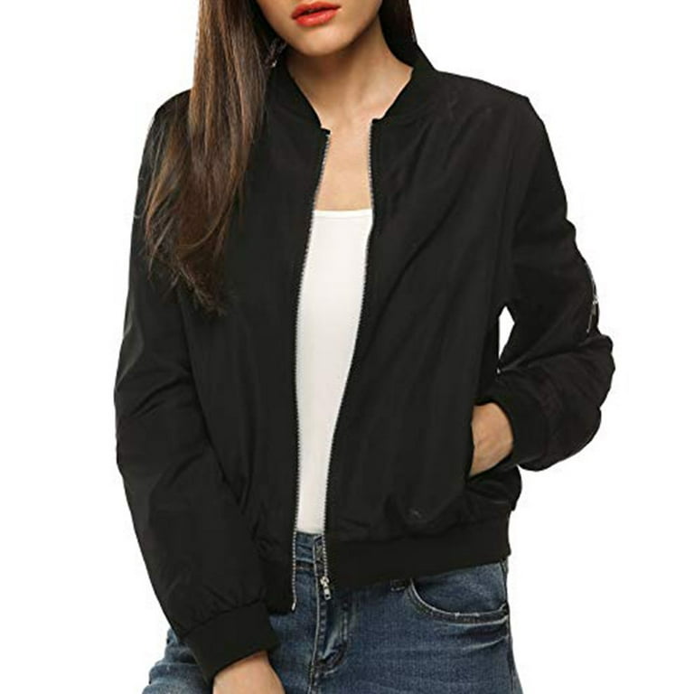 ZZWXWB Womens Jackets Womens Classic Quilted Jacket Short Bomber Jacket  Coat BK/L Black L
