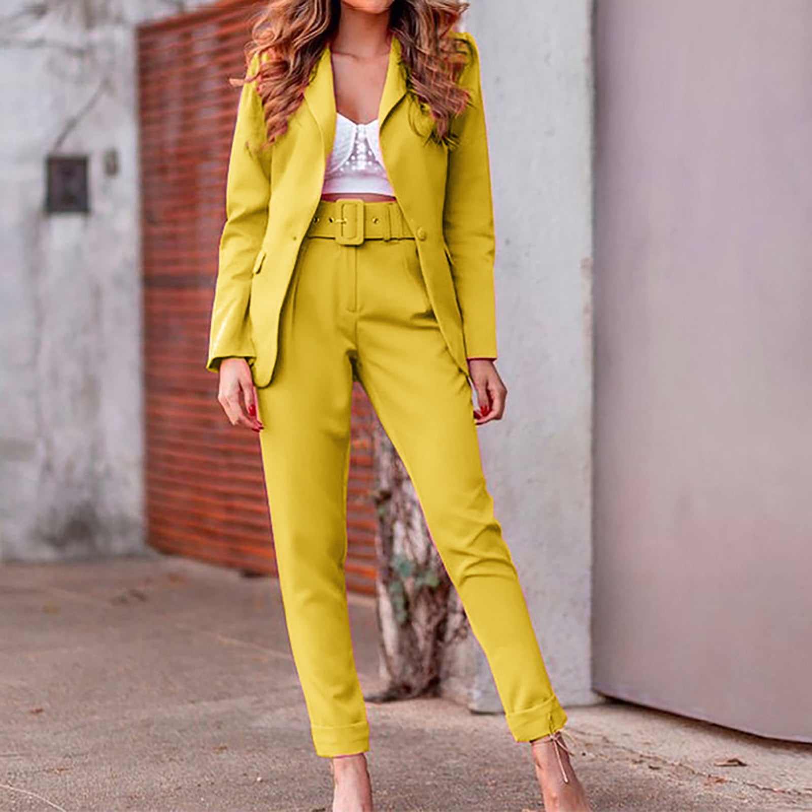 ZZWXWBWomen'S Sets Wear Plus Size Women'S Long Sleeve Solid Suit Pants  Casual Elegant Business Suit Sets Yellow Xxl - Walmart.com