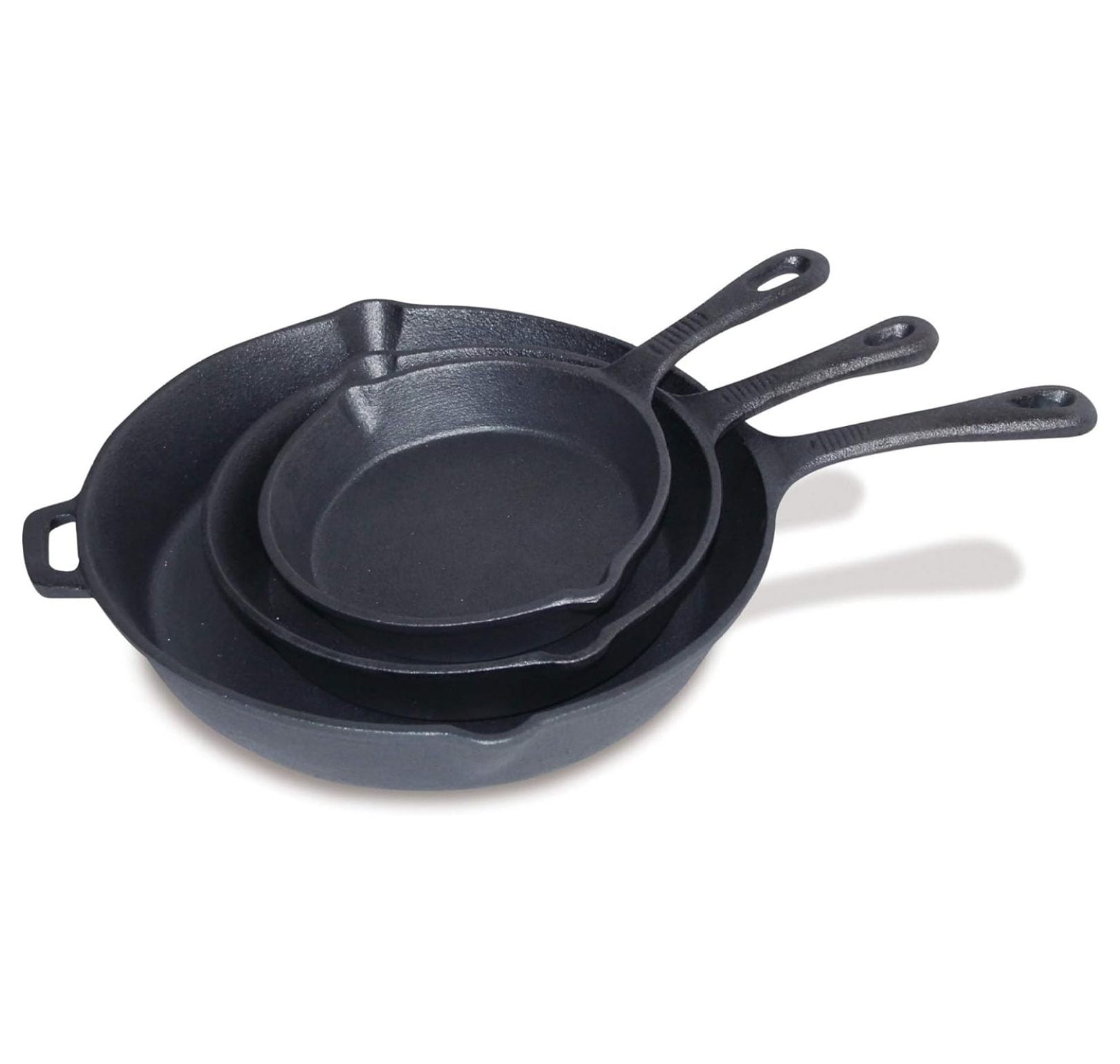 Pre-Seasoned Black Cast Iron 3-Piece Skillet Set
