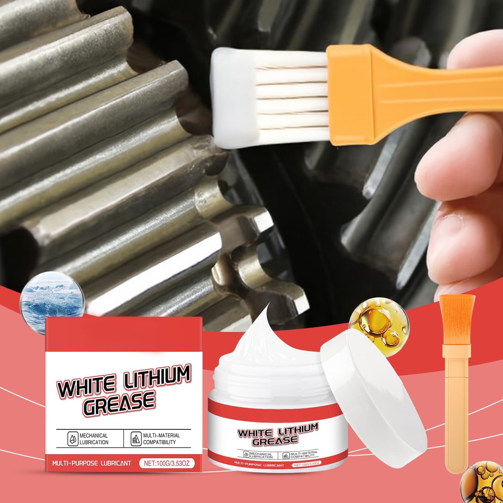 ZZYuan Big Clearance White Lithium Multi Purpose Lubricant Lithium with Brush for Hinges Bearings Gears and Garage Doors Ideal for Automotive Marine Industrial and Household U New!