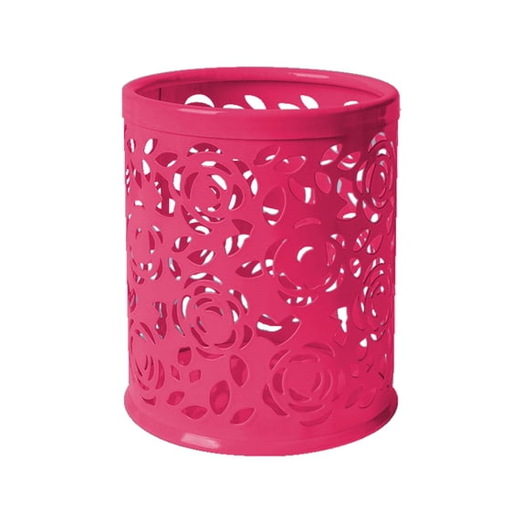 ZZYuan Hollow Rose Flower Pattern Metal Pen Pencil Pot Cup Holder Desk Container Organizer 3.94in
