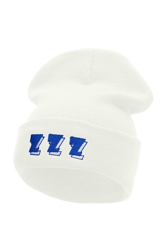 ZZZ Embroidered 12 Inch Long Knitted Beanie - White OSFM