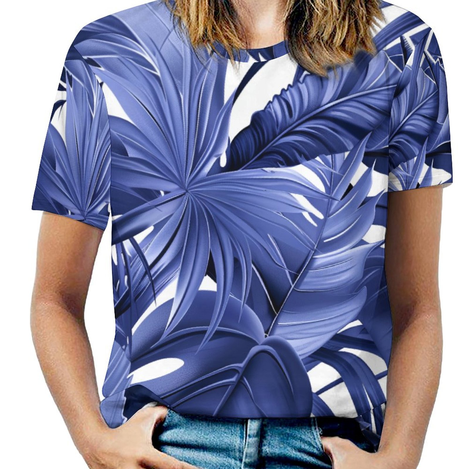 ZZZHY Blue Tropical Foliage-31 Full Print Graphic T Shirts, Short ...