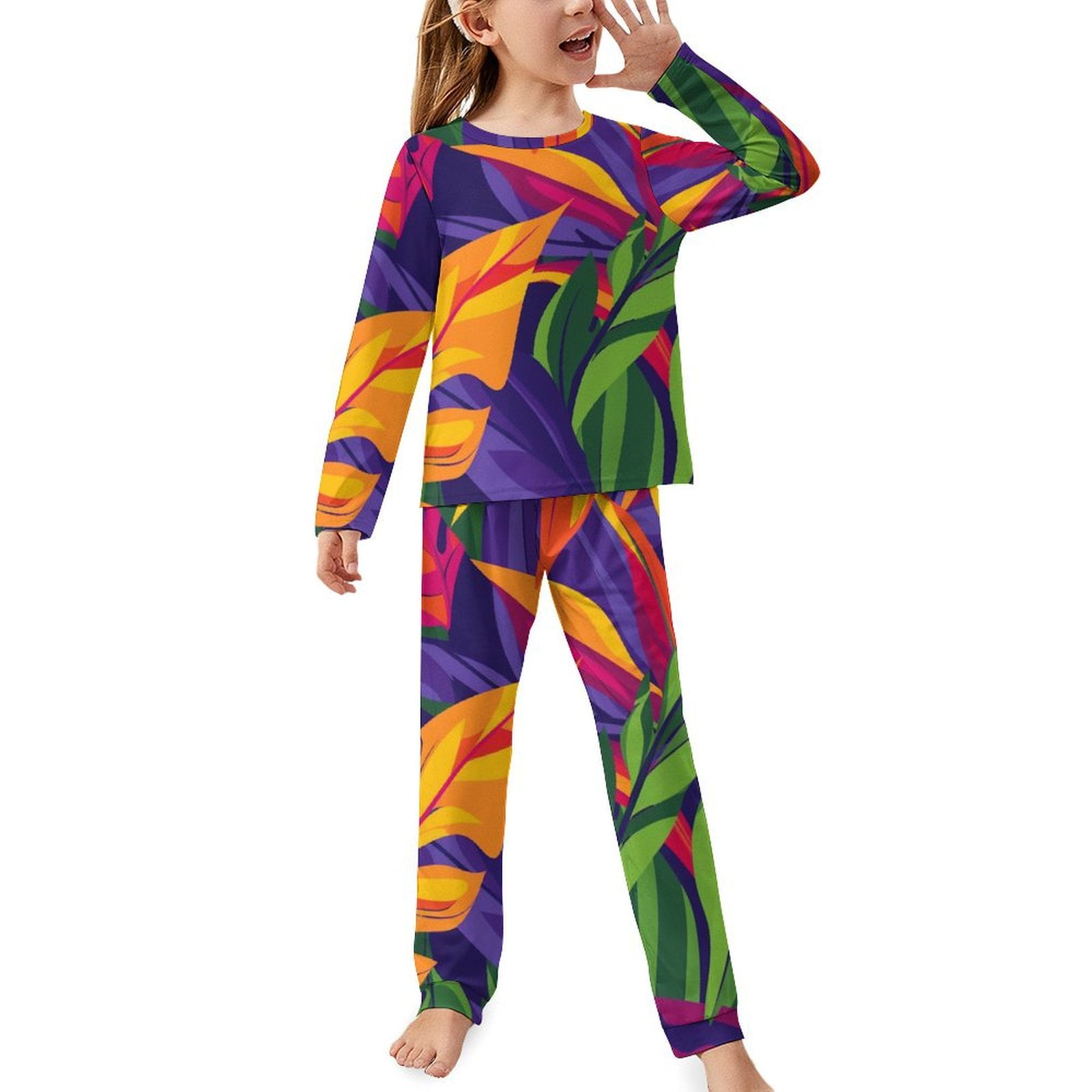 ZZZHY Color Exotic Art708 Print Girls' Pajamas Set Kids Long Sleeve