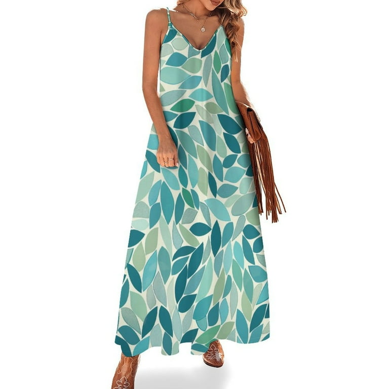 ZZZHY Elegant Modern Teal 781 Women s Casual Halter Maxi Dress Backless Sundress Loose Flowy for Summer Beach Travel Vac Walmart