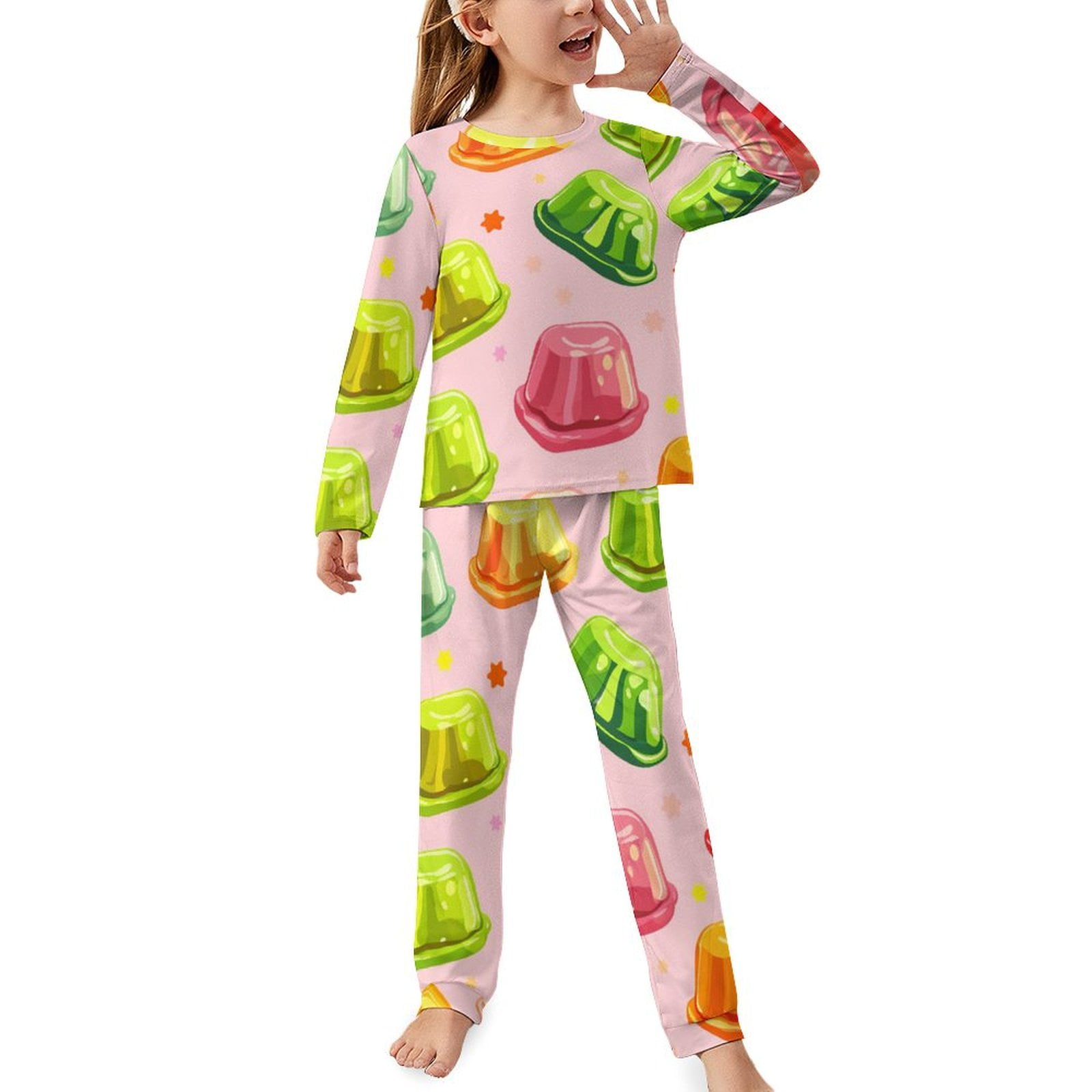 ZZZHY Fresh Jelly Patterns448 Print Girls' Pajamas Set Kids Long