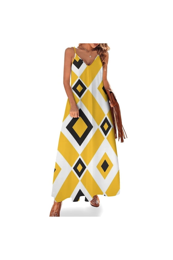 Geometric Design-52 Women's Casual Halter Maxi Dress, Backless Sundress Loose Flowy for Summer Beach Travel Vac