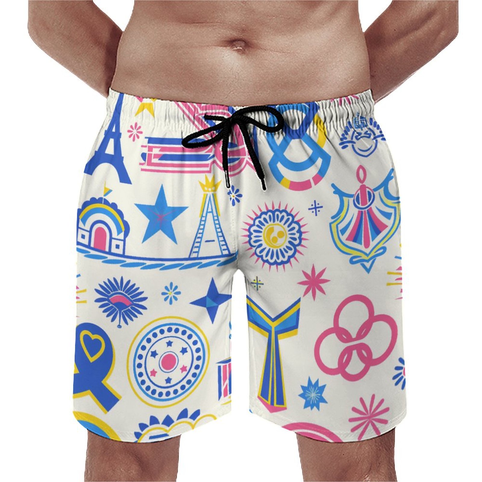 ZZZHY Paris 2024 Olympic Slogans96 Mens Bathing Suit, Mesh Lining Swim