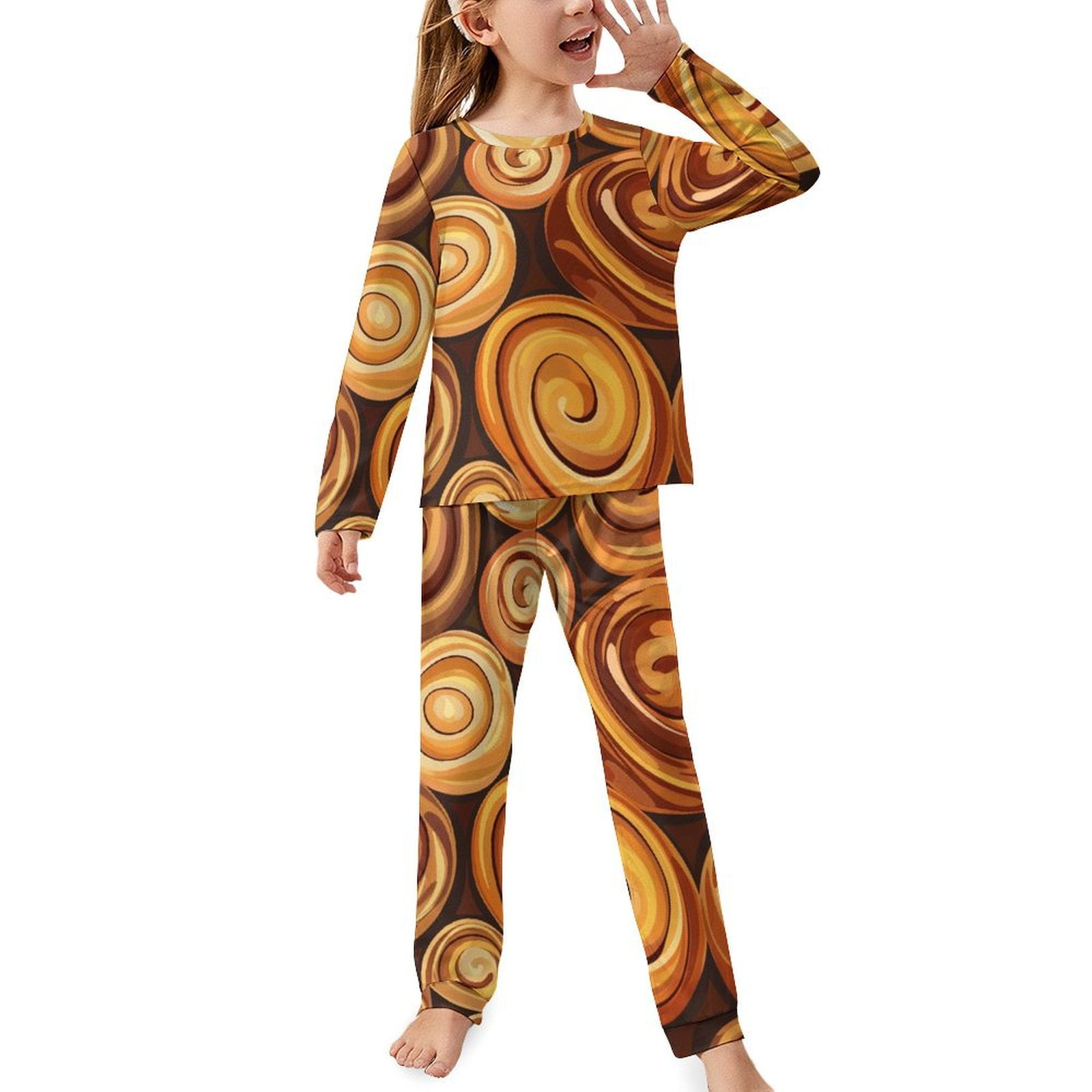 ZZZHY Rich Cinnamon Roll 284 Print Girls Pajamas Set Kids Long Sleeve Pjs with Pants Tops Tween Slumber Party Sleepwear Walmart