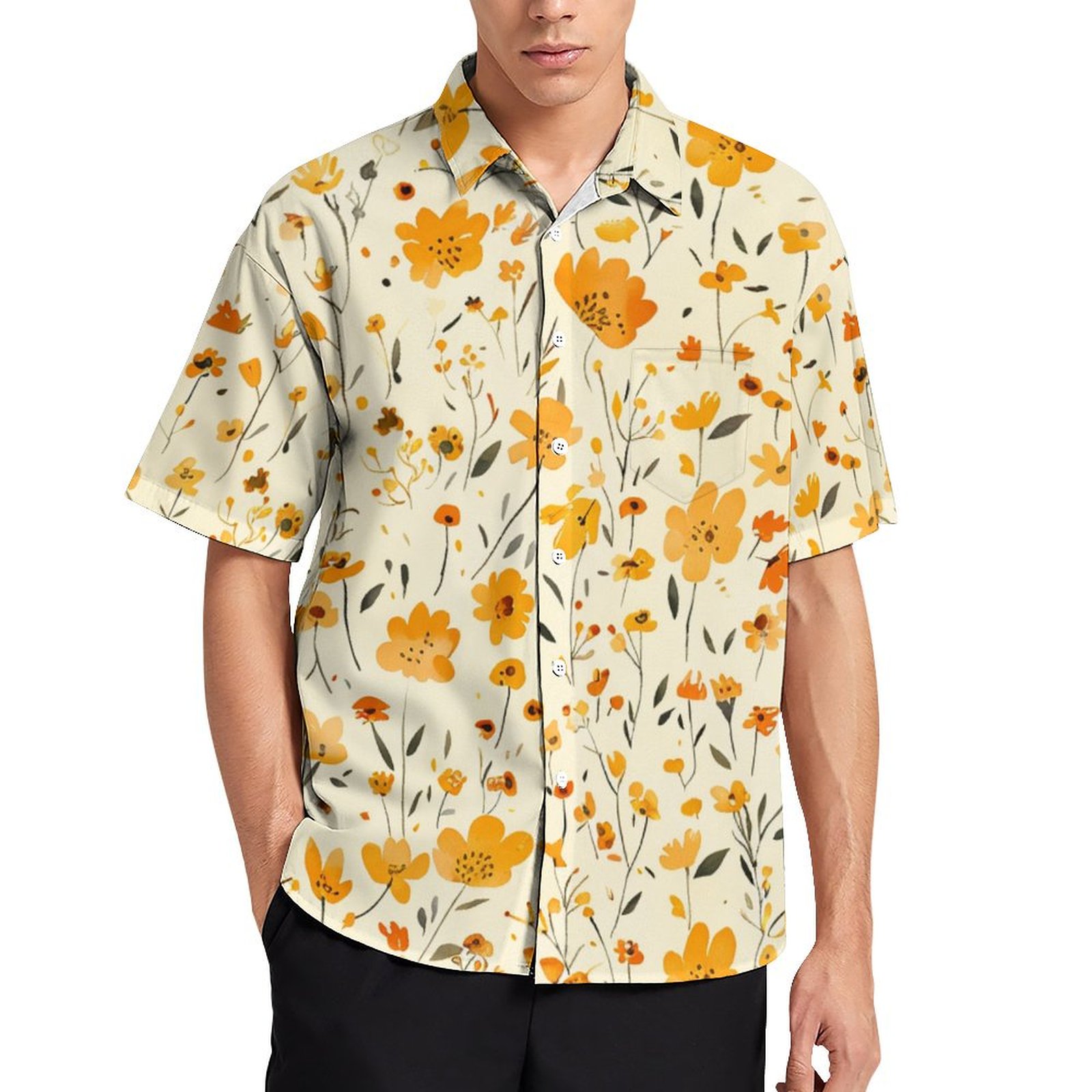 ZZZHY Soft Saffron Ditsy 255 Mens Casual Shirts, Casual Mens Summer