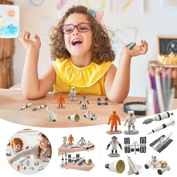ZZkhGO 10 Pack Astronaut Space Model Set, Plastic Space Exploration Telescope Capsule Scene Handmade Ornaments, Educational Toy Decor for Birthday Party