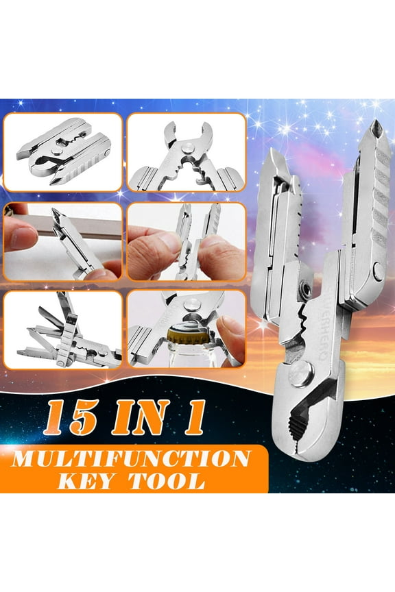 15-in-1 Mini Multi-Tool Pliers, Stainless Steel Pocket Survival Tool, Keychain Camping Gear with Knife Screwdriver Bottle Opener
