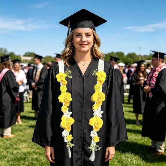 ZZkhGO 2026 Graduation Leis for Women Senior, Tropical Leis with Tassel Congrats Graduation Wreath, Class of 2026 Grad Hawaiian Luau Party Decorations, Yellow