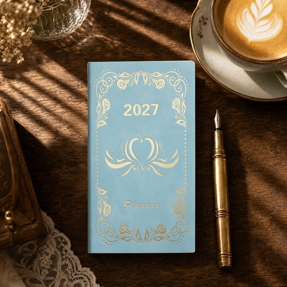 ZZkhGO 2027 Daily Planner Portable Notebook, Lined Journal with Durable Cover, Small Pocket Notebook for School Work Daily Planning, Light Blue