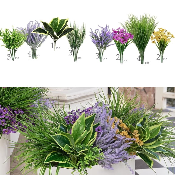 ZZkhGO 22 Pieces Artificial Green Plants, Plastic Simulation Foliage Decoration for Garden, Patio, Fake Greenery Assortment with Mixed Leaves for Home Decor