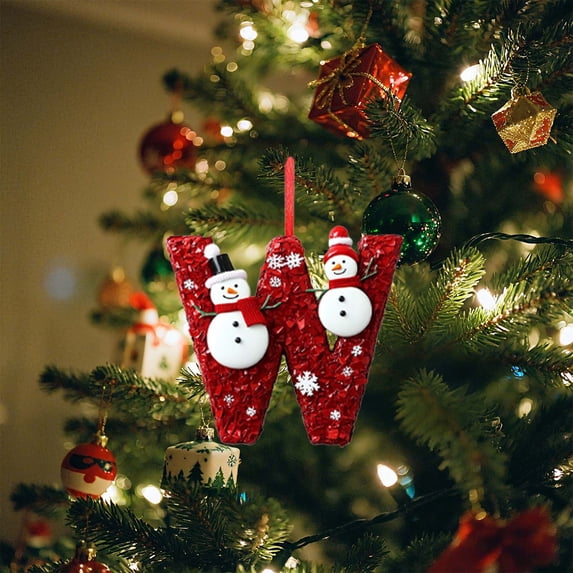 ZZkhGO 26 Letters Christmas Tree Decoration, Acrylic Personalized DIY Ornaments for Xmas Tree Hanging, Sturdy Lightweight Pendant with Santa Hat Design for Home Office Party