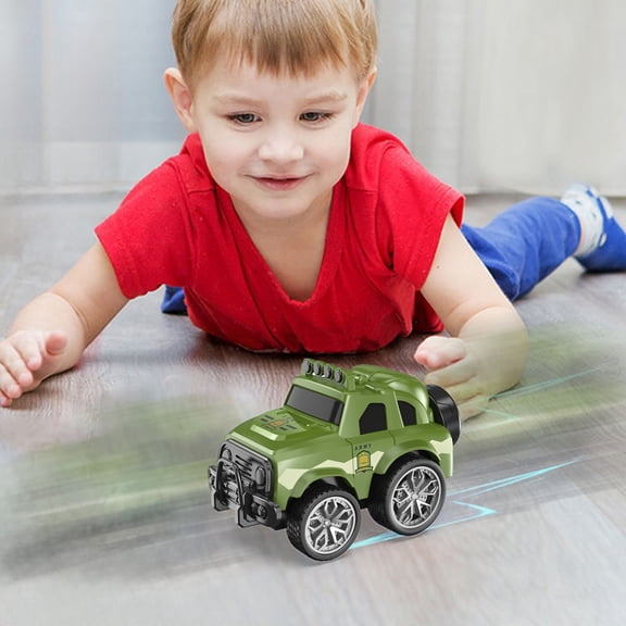 ZZkhGO 360 Rotating Stunt Friction Police Off Road Toy Car, Push Activated Vehicle with No Batteries Needed, Cool Racer for 2 Year Old Boys Rides, Green