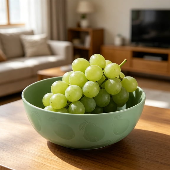 ZZkhGO 38oz Polypropylene Cereal Bowl, Top Rack Dishwasher Safe Plastic Serving Bowl, Floral Embossed Bowl with Stackable Design for Salad Soup Snacks, Green