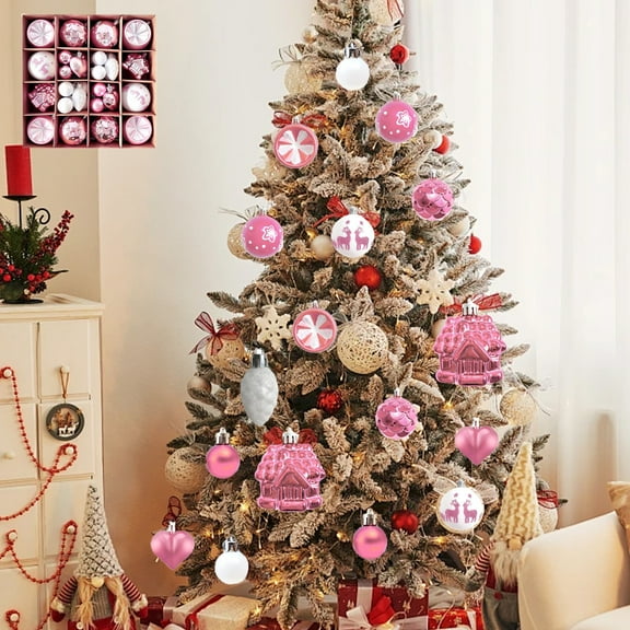 ZZkhGO 40 Piece Christmas Balls Set, Red Pink Tree Ornaments, Colorful Hanging Decor for Party Home Holiday