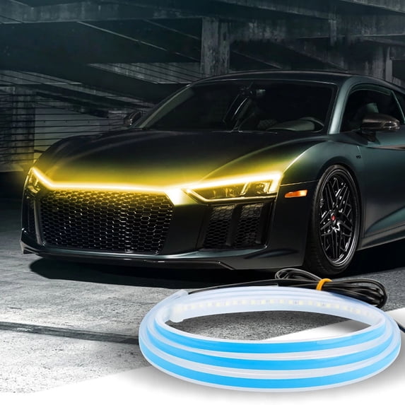 ZZkhGO 47 Inch Car Hood LED Strip, RGB Daytime Running Light Strip, Flexible Waterproof Exterior Lighting for Cars Trucks
