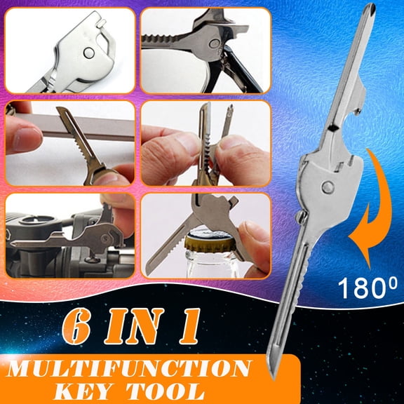 ZZkhGO 6-in-1 Multifunction Key Tool, Stainless Steel Bottle Opener Screwdriver Keychain, Compact Pocket Tool for Indoor Outdoor