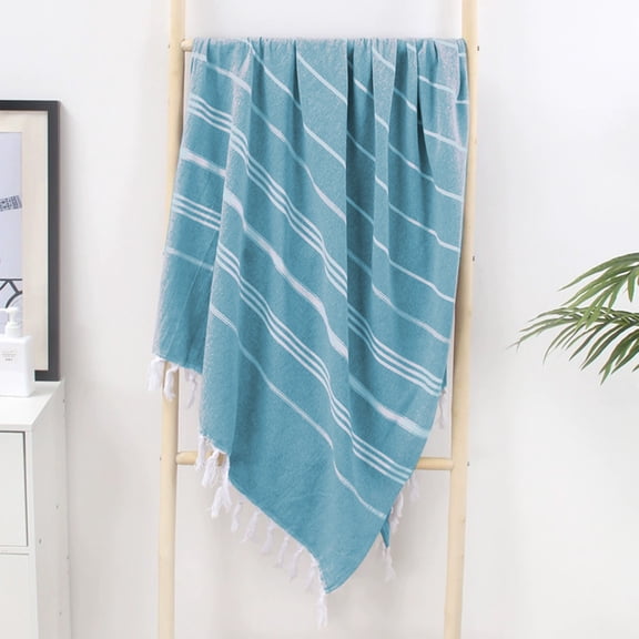 ZZkhGO Absorbent Polyester Turkish Beach Towel, 90x180cm Woven Fringe Bath Towel with Tassel, Multifunctional Adult Towel for Beach Pool Travel, Blue