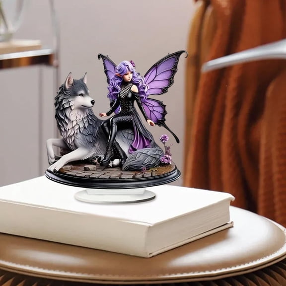ZZkhGO Acrylic Standing Decorative Piece, 2D 3D Visual Effect Art Ornament, Winter Fairy Earth Goddess Gothic Fairy Craft for Living Room Bedroom Gift