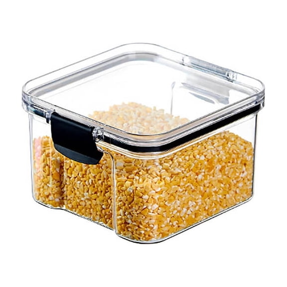 ZZkhGO Airtight Dry Food Storage Jar, Transparent Buckle Plastic Canister for Grains Nuts Candy, Stackable Kitchen Container for Flour Snacks Cereal, Black