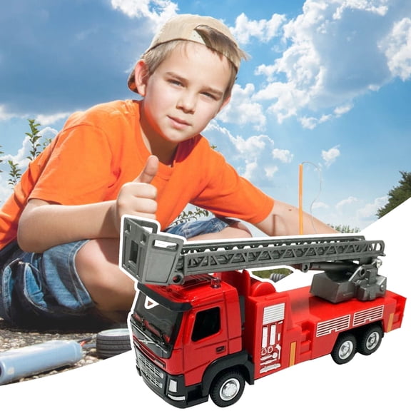 ZZkhGO Alloy 1:50 Ladder Fire Truck Model, Metal Water Sliding Fire Engine Toy, Large Construction Vehicle for Kids