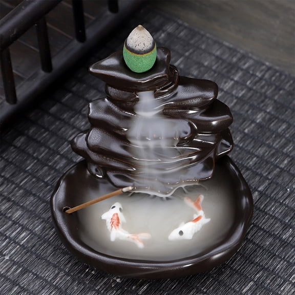 ZZkhGO Backflow Incense Burner Cone Holder, Ceramic Aromatherapy Waterfall, Zen Home Fragrance Ornament Decor