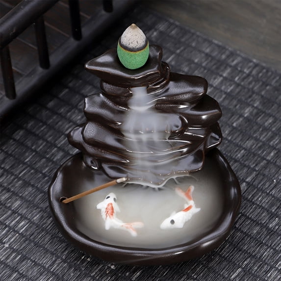 ZZkhGO Backflow Incense Burner Cone Holder, Ceramic Aromatherapy Waterfall, Zen Home Fragrance Ornament Decor