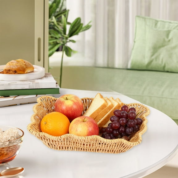 ZZkhGO Cane Woven Storage Basket, Natural Hand Woven Tabletop Basket, Breathable Snack Fruit Tray for Desktop Afternoon Tea