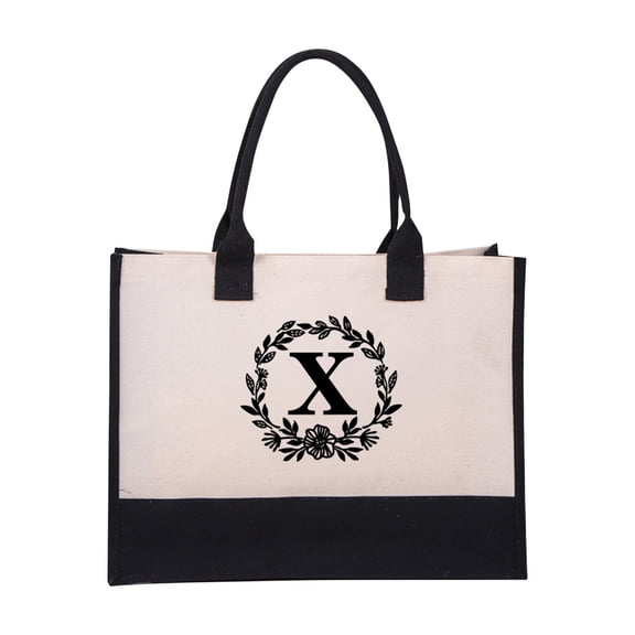 ZZkhGO Canvas Tote Bag for Women, Large Beach Shopping Bag, Cotton Canvas with Personalized Letter Print