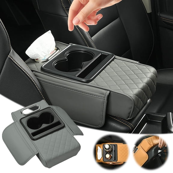 ZZkhGO Car Armrest Box Pad, Multifunctional Tissue Storage Elbow Rest, Three-in-One Center Console Organizer for Vehicle Interior