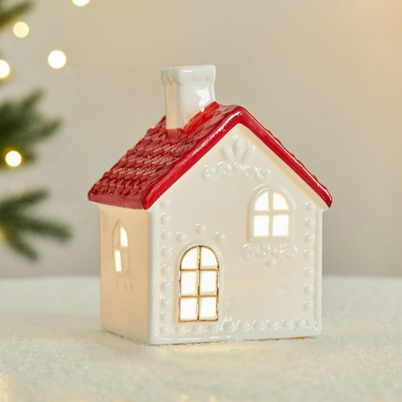 ZZkhGO Ceramic Christmas Deer Ornament, Luminous Holiday Decoration for Home, White Ceramic Snowman Decor for Tabletop Display