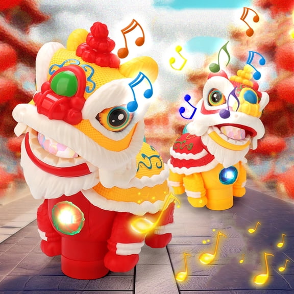 ZZkhGO Chinese Lion Dance Toy, Interactive Shaking Head Music Light, Walking Dancing Lion for Kids Festivals