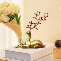 ZZkhGO Christmas Deer Figurine, Red Gold Reindeer Ornament, Large Deer Decoration for Home Holiday