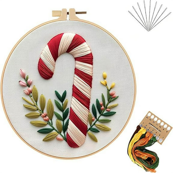 ZZkhGO Christmas Embroidery DIY Kit, Handmade Sewing Material Package, Festive Floral Painting Craft for Beginners