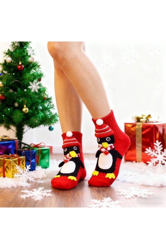 Christmas Themed Socks, Knit Handmade Floor Sock for Winter, Soft Warm Sock for Gift Exchange