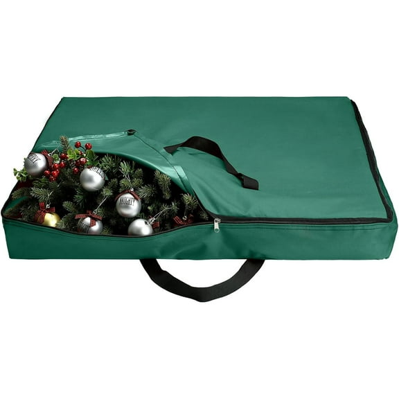 ZZkhGO Christmas Wreath Storage Container, 30 Inch Heavy Duty Wreath Bag for Artificial Wreaths, Durable Nonwoven Box with Sturdy Handles for Garage Attic, Green