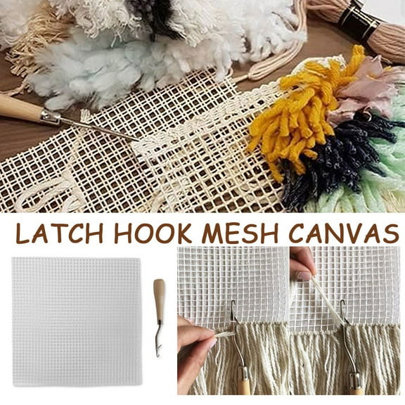 ZZkhGO Complete Hook Rug Kit, 50x50cm White Mesh Canvas with Wooden Hook, DIY Handmade Rug Hooking Craft Kit for Home Wall Art