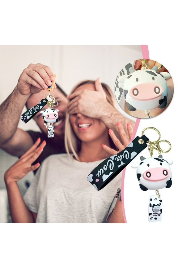 Cow Print Keychain for Women, Cute Wrist Key Chain Cow Accessories, PVC Lanyard Bag Charm Gift