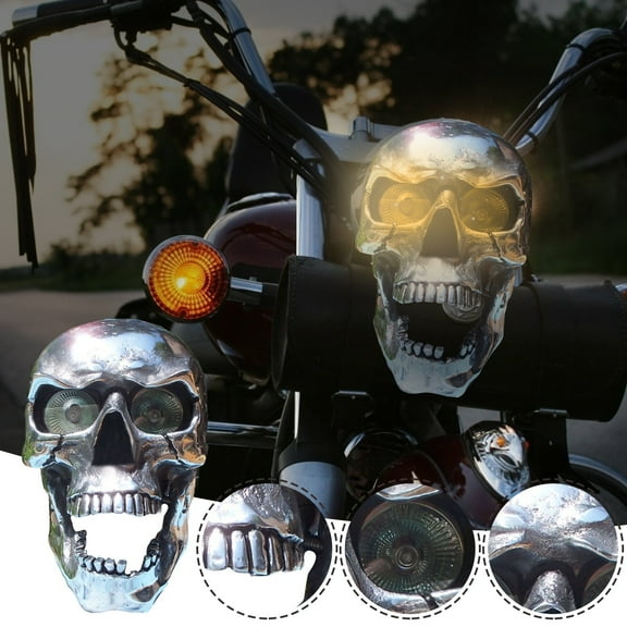 ZZkhGO Creative Skull Motorcycle Headlight, Halogen Front Light with Skull Design, Custom Bike Light for Chopper