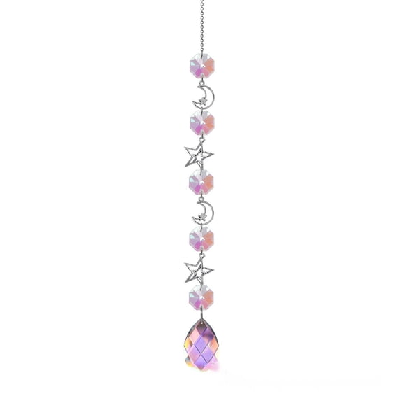 ZZkhGO Crystal Sun Catcher, Star Double Heart Pendant, Silvers Pointed Beads Bedroom Decoration with Sunlight Prism Effect for Window Porch Wedding