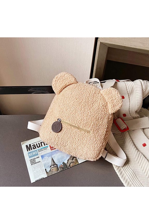 Cute Bear Ears Backpack, Lambskin Kids Rucksack Pack, Adjustable Shoulder Bag for Daily Travel