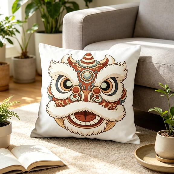 ZZkhGO Decorative Lion Head Pillow Cushion, 17.7x17.7 Inch Square Flock Pillow Cover, Festive Home Decor Throw Pillowcase with Invisible Zipper for Living Room Bedroom, White