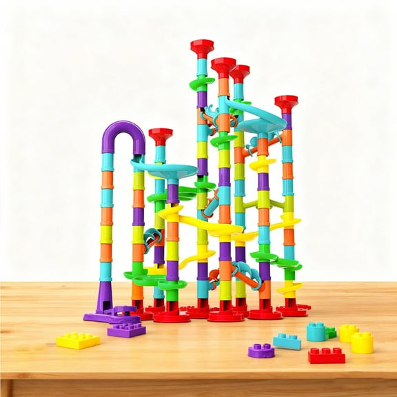 ZZkhGO Educational Building Set, 142 PCS Ball Track Building Blocks, DIY Maze Toy for Kids 3-12
