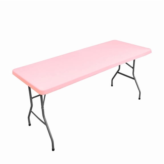 ZZkhGO Elastic Half Package Table Cover, Waterproof Washable Polyester Tablecloth with Wrap Design, Reusable Outdoor Dining Cloth for Picnics BBQ Camping, Pink