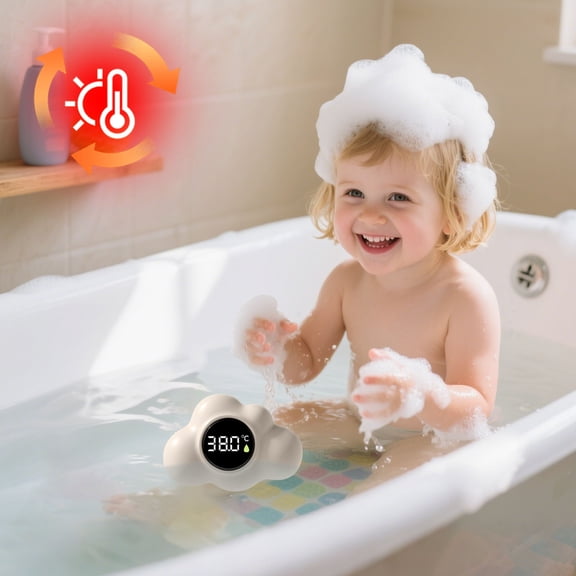 ZZkhGO Electronic Water Thermometer, Floating Baby Bath Thermometer, Digital Temperature Tester with Large LED Display for Baby Bathing Pool Nursery, Beige